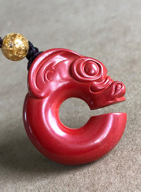 天然帝王红朱砂猪龙项链 C形龙怀古玉龙男女挂吊坠本命年随身项链