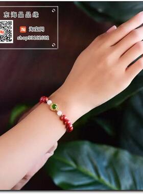 原矿高含量朱砂帝王砂8毫米配绿玉髓单圈手链手串女款护身符饰品