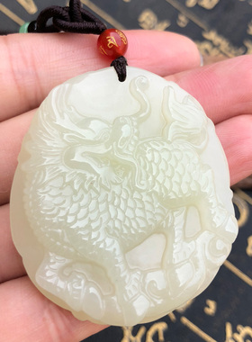 天然和田玉白玉麒麟吊坠玉麒麟玉佩挂件男女款大貔貅吊坠项链证书