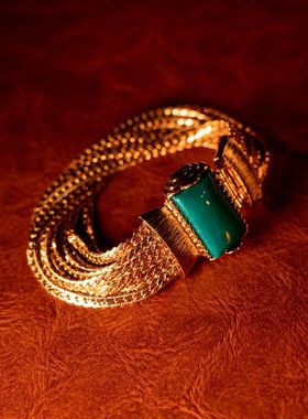 欧美外贸中古  莫奈早年书册款复古编织简约金色气质项链手链套装