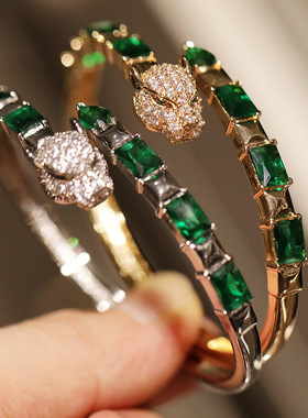 迪莉雪 高版本重工镶锆石豹子手镯 高级设计开口手环欧美跨境