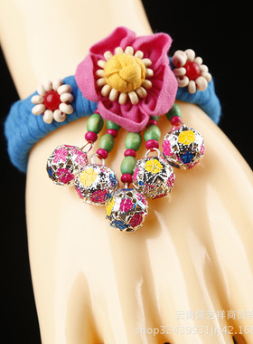 批发复古云南民族风布艺绣花刺绣手链女布腕盖手背护腕首饰手链