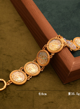 中古Vintage复古宫廷百搭人头像链条人鱼姬女士手链耳钉戒指套装