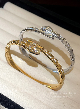 锆石小蛇交叉开口手镯欧美高级感精致手环通勤设计感轻奢手饰