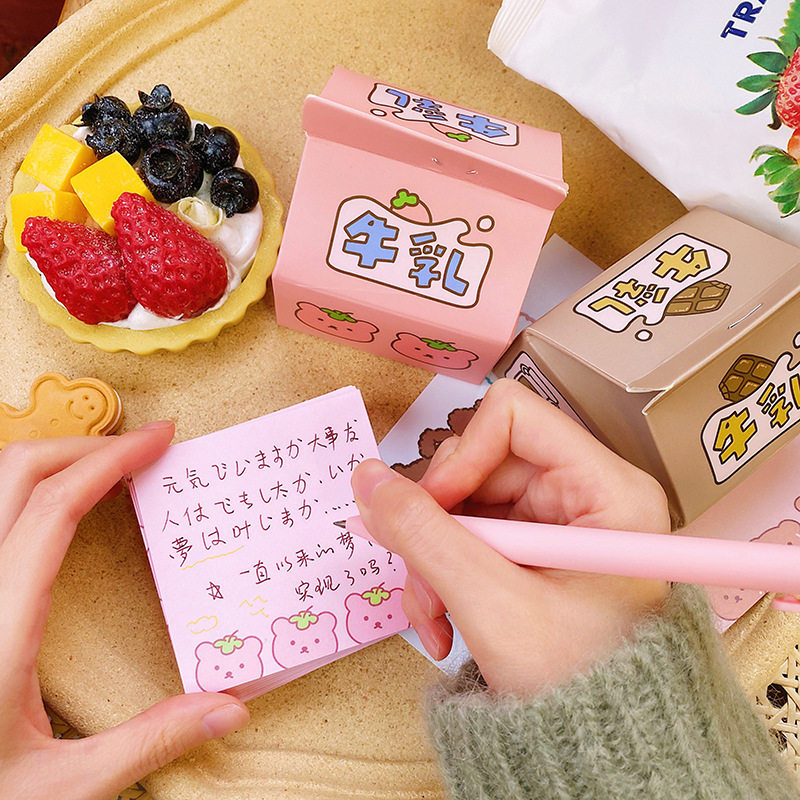 韩版可爱创意ins风日系可爱卡通牛奶盒便签纸无沾性便利贴小纸条