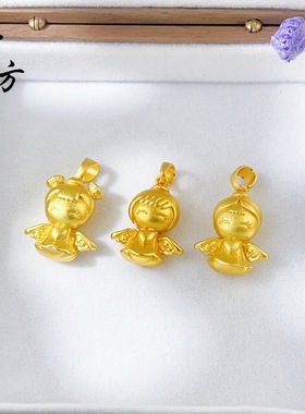 古法越南沙金天使宝宝吊坠配件时尚百搭天使之翼女项链饰品不掉色