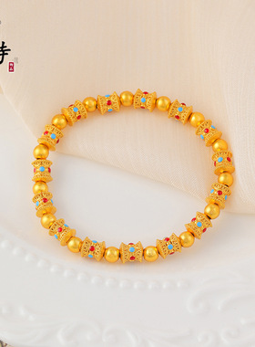 不掉色越南沙金珐琅彩红蓝镂空隔珠手链独特设计小众送女友金店款