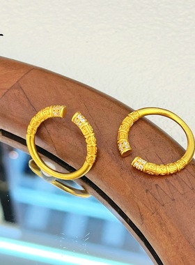 不掉色越南沙金999镶钻金箍棒戒指开口可调节指环国潮风女饰品