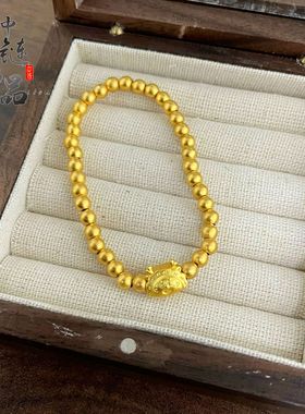 金店同款古法越南沙金龙饺金珠手链女不掉色生肖龙手串小众百搭
