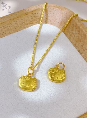 古法沙金HelloKitty猫咪吊坠项链甜美可爱气质小众高级锁骨链女