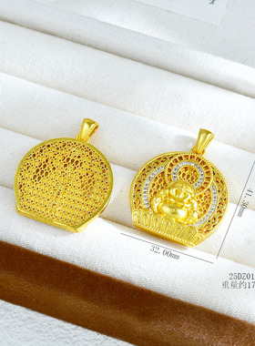 2025新款镶钻弥勒佛女越南沙金吊坠手工编绳项链古法工艺挂坠百搭