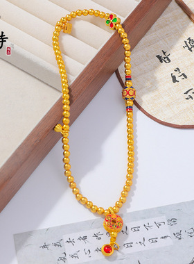 中式越南沙金999不掉色幸运四叶草六字真言手链手串百搭毛衣吊坠
