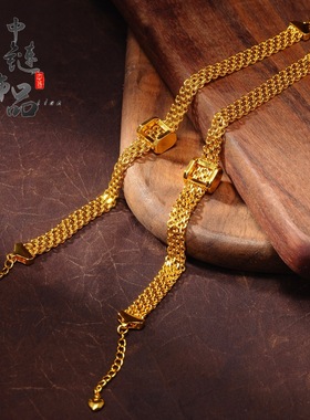 金店同款越南沙金亮面方扣表带手链宽面编织手串复古轻奢送女朋友