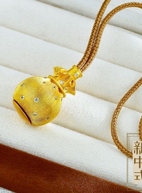 古法沙金福袋项链棕绳拉丝镶钻钱袋内有乾坤财神到吊坠毛衣链饰品