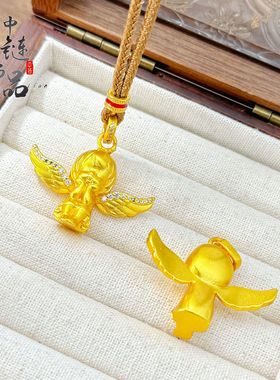 金店同款古法越南沙金镶钻托腮天使吊坠高级项链精致复古锁骨链女