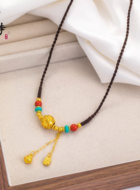 新品古法越南沙金不掉色材质八方来财流苏吊坠项链手工编织项链