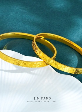 古法越南沙金999亮面宽面龙鳞手镯碎冰冰龙鳞闭口手镯轻奢风手饰