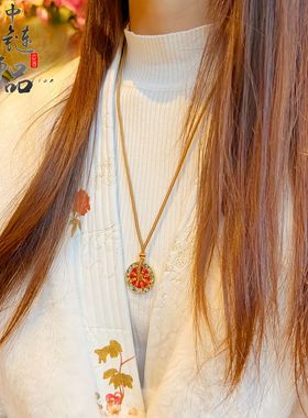 金店同款古法越南沙金双面烧蓝龙升四海山鬼花钱吊坠毛衣链挂件