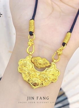 古法越南沙金可转动双鱼锦鲤锁吊坠锦鲤如意莲花挂坠不掉色百搭