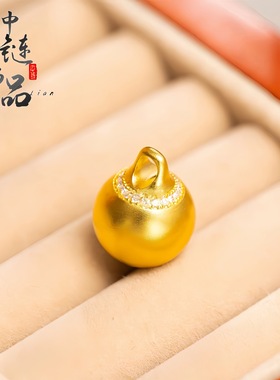 金店同款古法越南沙金有求必应镶钻小金球项链不掉色金珠吊坠百搭