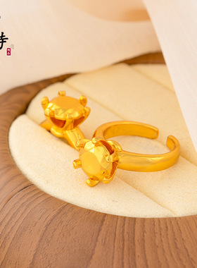 金店同款不掉色越南沙金黄金色六爪钻石造型戒指中式个性百搭女