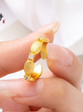 越南古法沙金店同款拉丝橄榄枝钻石戒指高级轻奢个性新潮戒指女