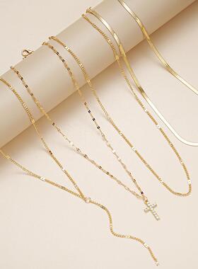 Cross pendant necklace women十字架吊坠锁骨链叠戴蛇骨链项链女