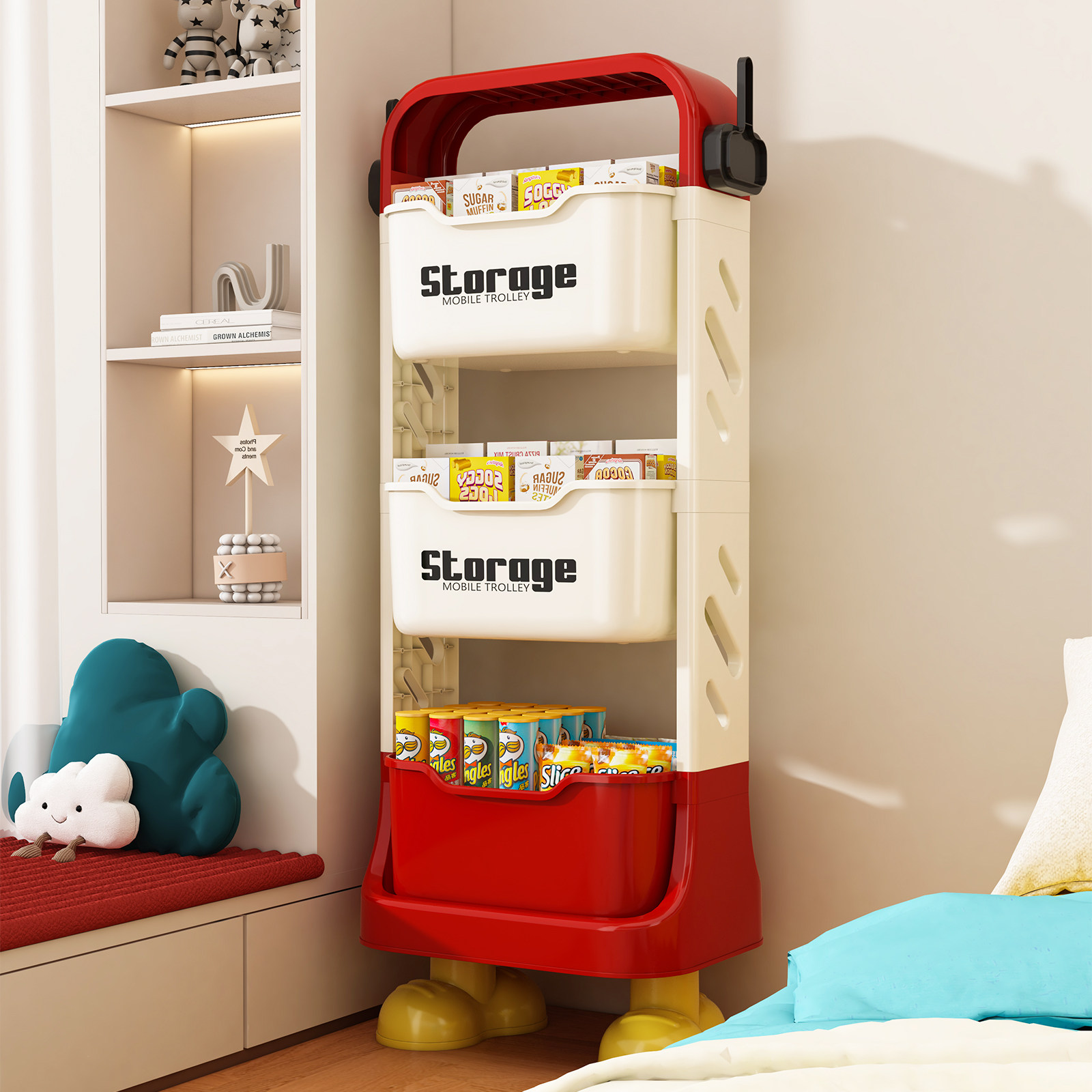 家用多层落地置物架可移动客厅零食收纳架子开放式储物柜小推车,淘宝优惠券,粉丝福利购,淘宝优惠卷