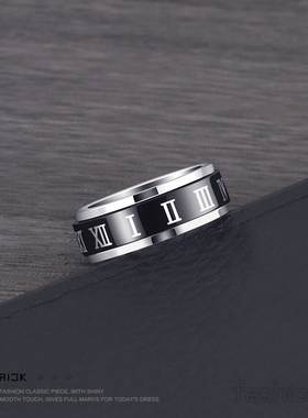 可旋转黑色罗马数字戒指男士