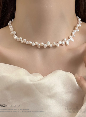 天然巴洛克珍珠项链女法式锁骨链