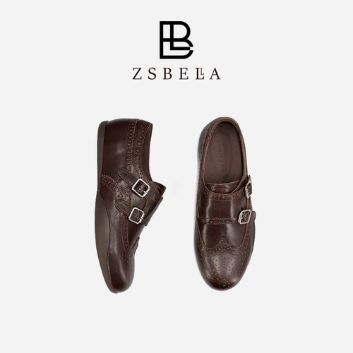 牛皮2cm玛丽珍鞋时尚浅口单鞋女复古平底懒人鞋女士圆头搭扣女鞋 - 图2