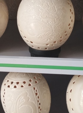 天然手工鸵鸟蛋工艺品蛋雕摆件