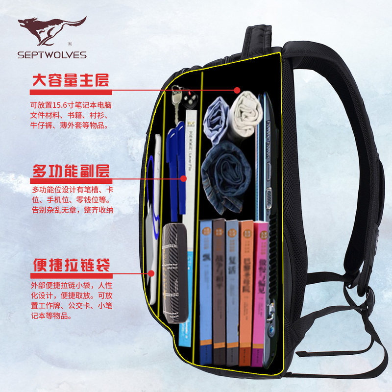 七匹狼双肩包男士休闲旅行商务 septwolves诚信达双肩背包