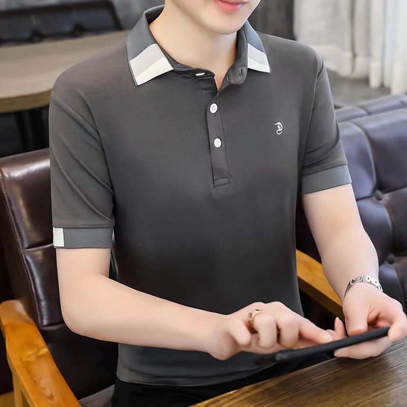 翻领短袖男士POLO衫纯色刺绣青年夏季韩版时尚修身上衣潮流T恤衫