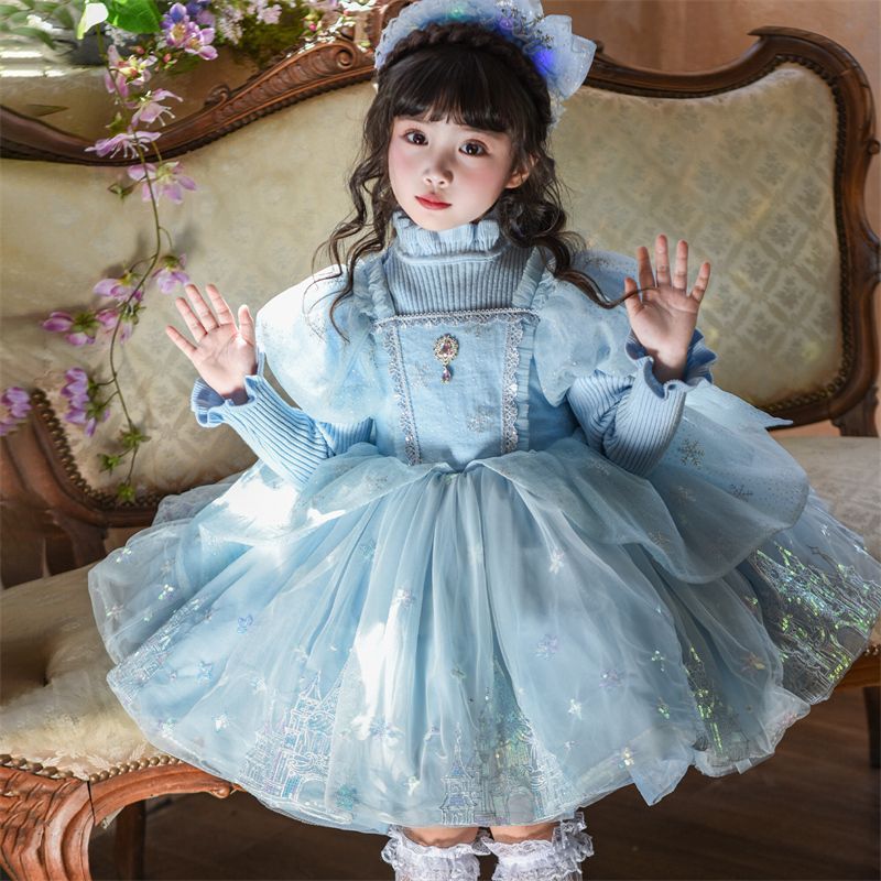 冰雪女童奇缘艾莎公主毛衣秋冬新款爱莎儿童洋气连衣裙洛丽塔礼服 - 图1