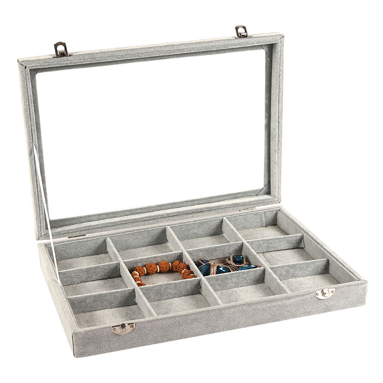 冰花绒首饰盒 戒指吊坠项链手镯耳环饰品展示盘收纳盒带盖珠宝箱 - 图0