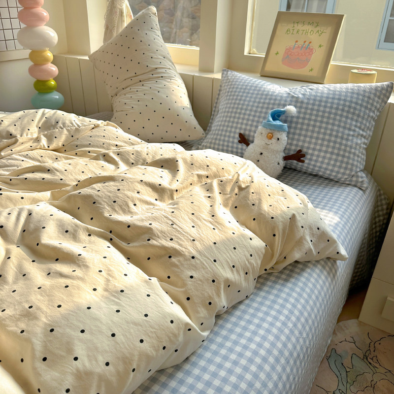 A类韩系波点床上四件套纯棉全棉2025新款床单被套学生宿舍三件套4