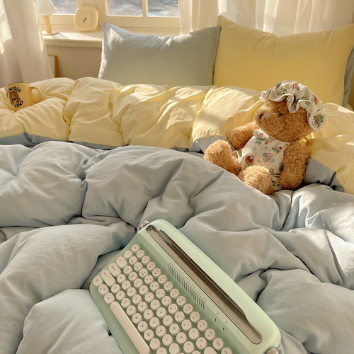 ins小清新纯棉全棉床上四件套2025新款学生宿舍床单被罩三件套 - 图0