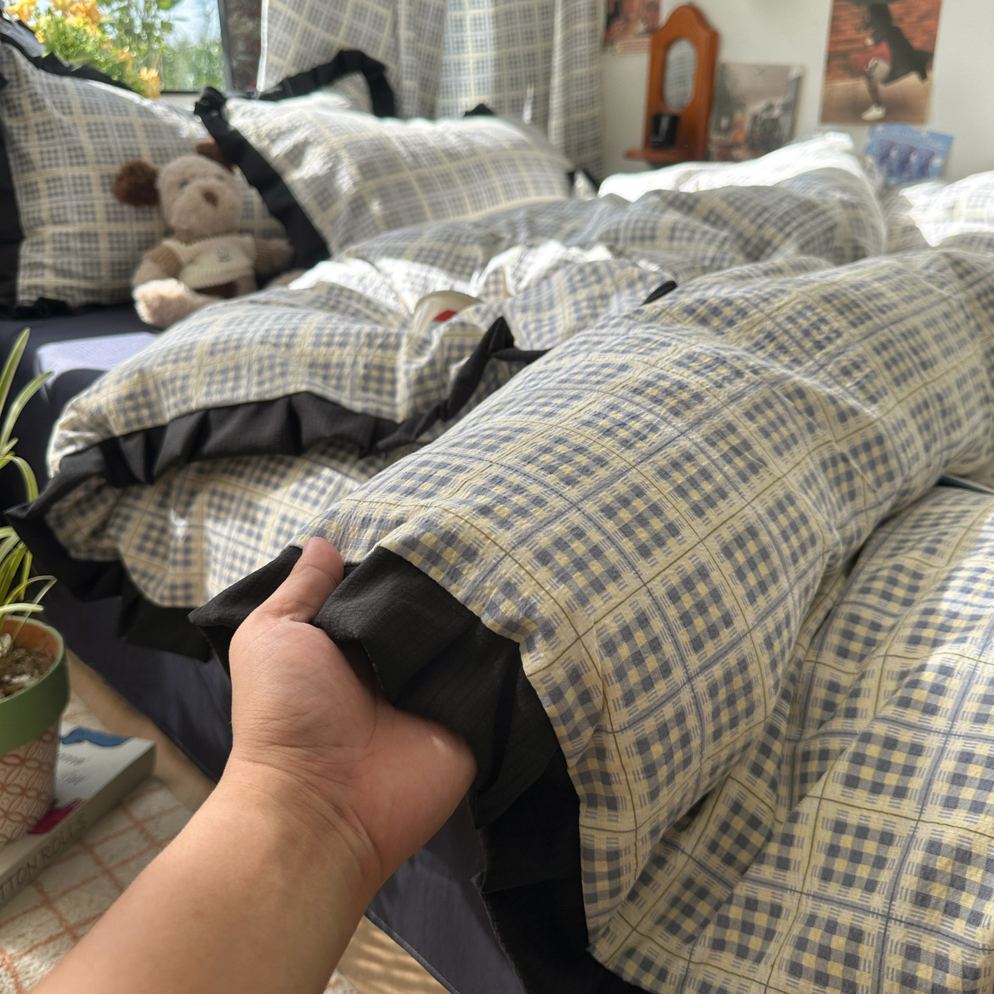 A类复古风格子双层纱纯棉四件套全棉2025新款床单被套宿舍三件套4