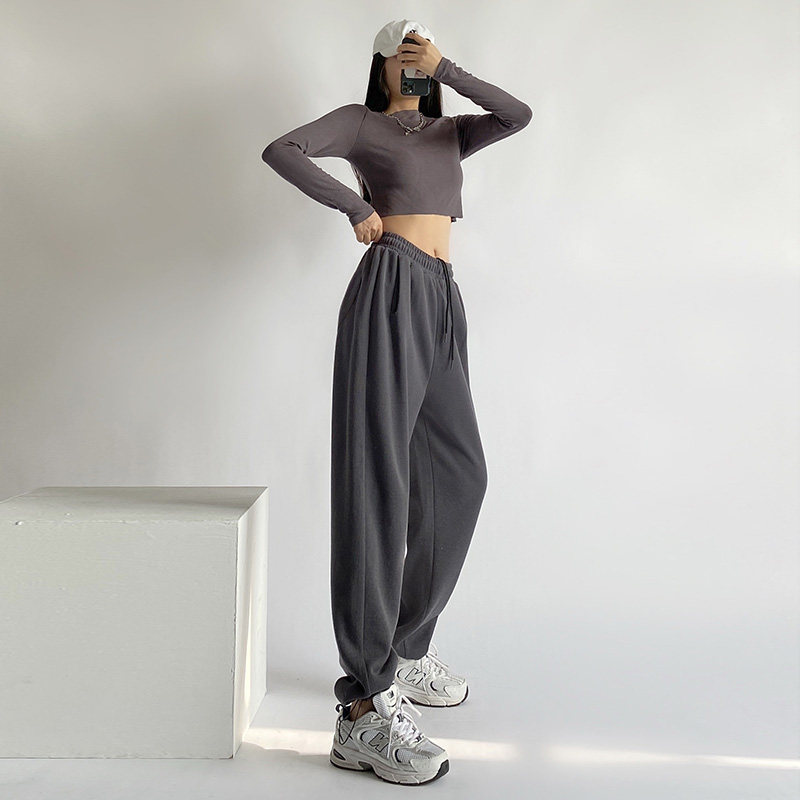 灰色宽松束脚春装秋冬季加绒阔腿裤 星娅妃休闲裤