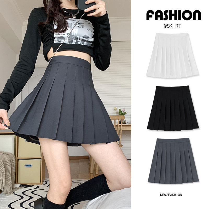 灰色夏季2023学生高腰显瘦jk百褶裙 星娅妃半身裙