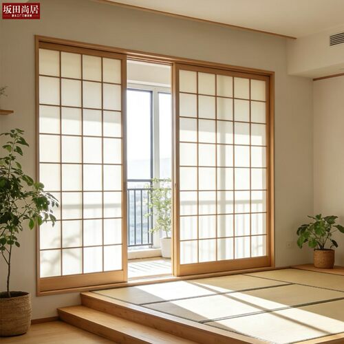 日式推拉门定制原木极简风格栅隔断门别墅禅室茶室书房移门格子门 - 图0