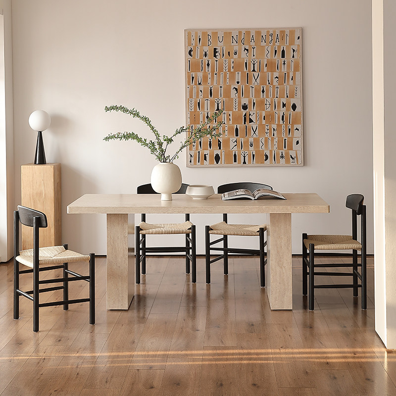 吉诺威洞石岩板餐桌椅2025新款长方形高级法式复古诧寂风饭桌家用,淘宝优惠券,粉丝福利购,淘宝优惠卷