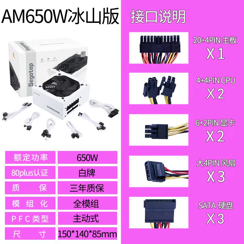 SGPC傻瓜超人鑫谷AM650冰山版全模组A4迷你小机箱ATX电源台式静音-图2