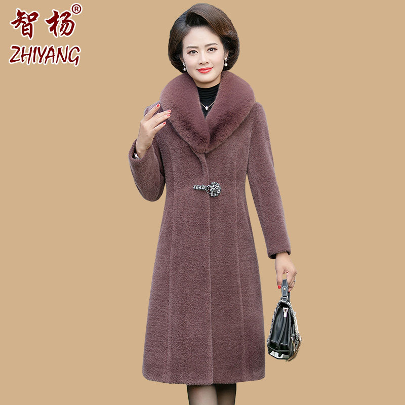 中老年人女装秋冬装仿水貂绒大衣 智杨服饰中老年女装