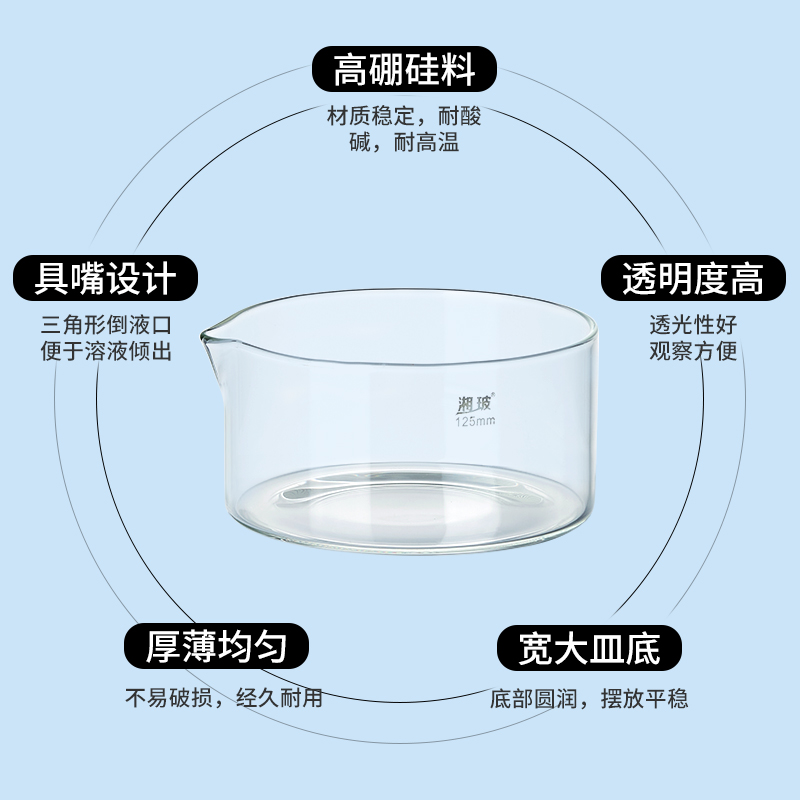 湘玻玻璃结晶皿平底皿蒸发皿高硼硅加厚圆底具嘴结晶皿化学实验室用器材耐高温60mm90mm150mm180mm200mm300mm - 图0