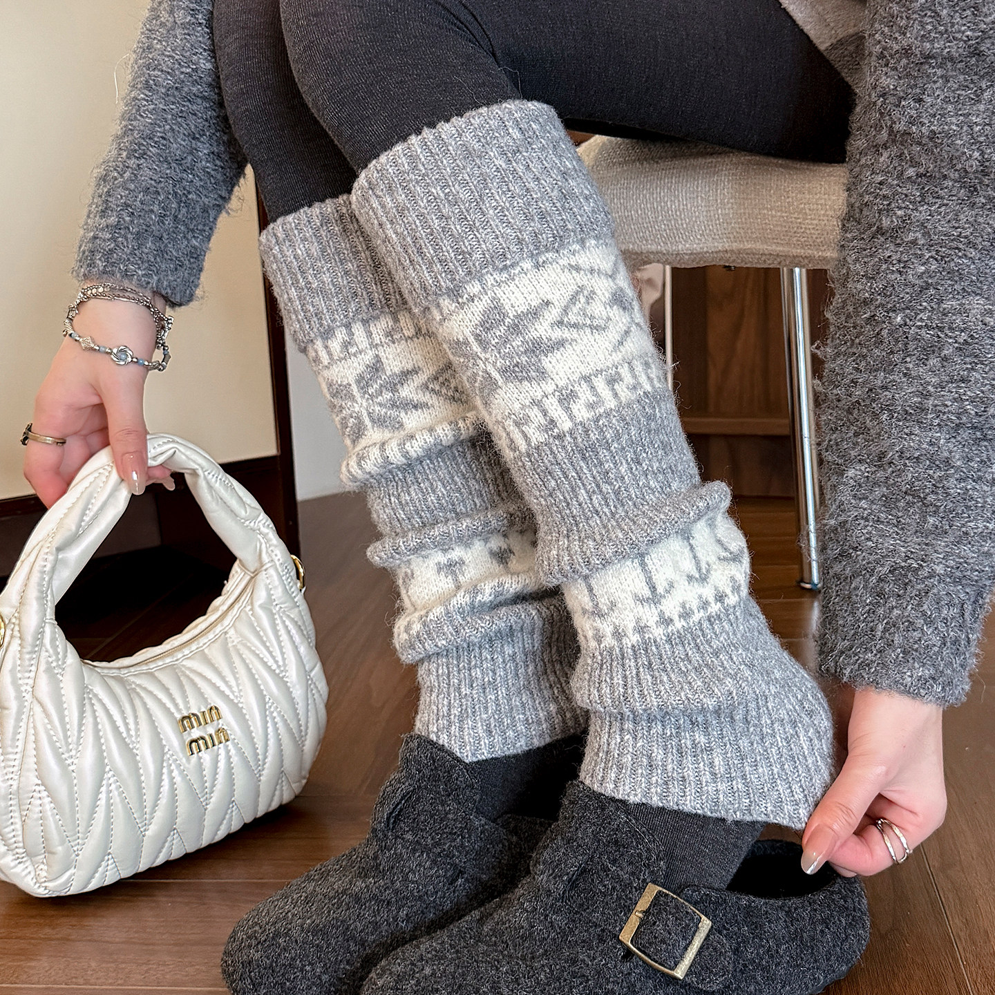 复古雪花费尔岛羊毛袜套女秋冬加厚保暖雪地靴腿套配打底裤堆堆袜,淘宝优惠券,粉丝福利购,淘宝优惠卷