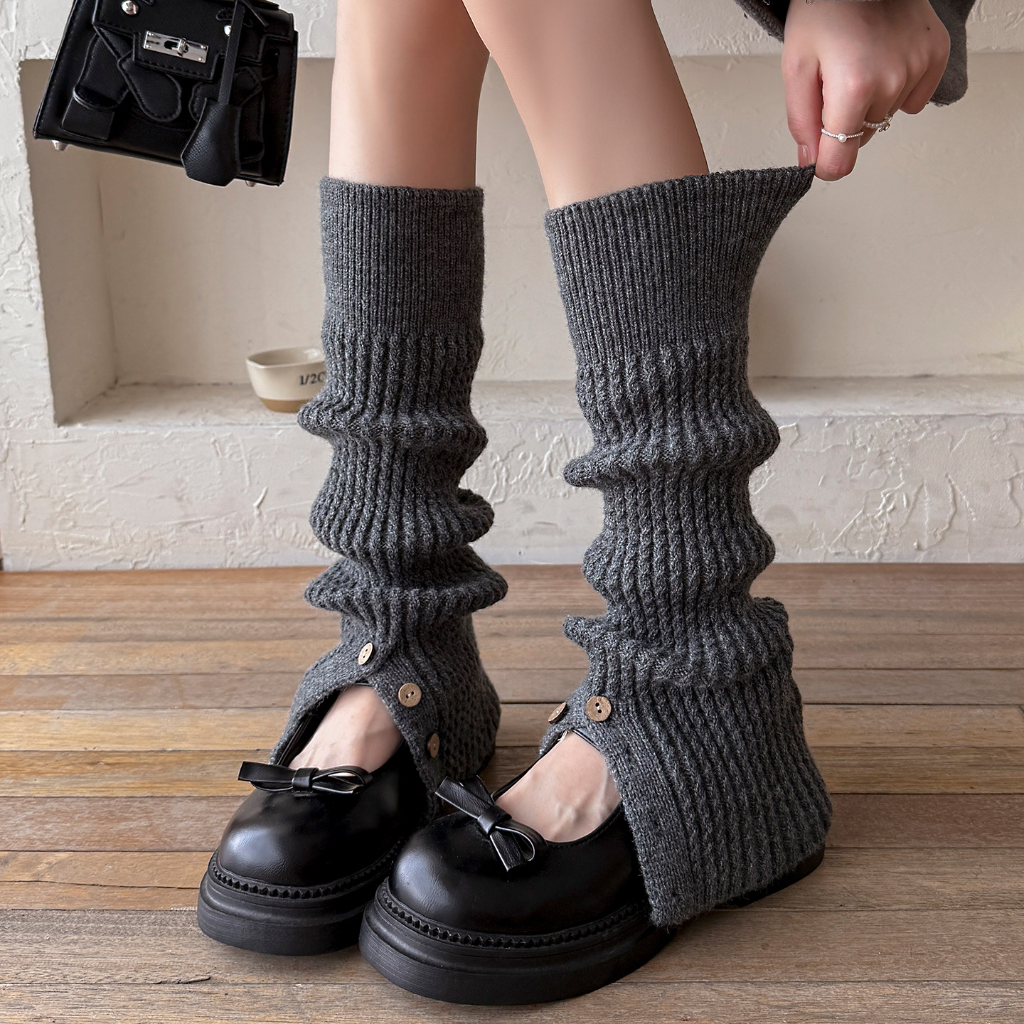 针织开口纽扣袜套袜子女秋冬加厚保暖小腿套配博肯鞋长筒袜堆堆袜,淘宝优惠券,粉丝福利购,淘宝优惠卷