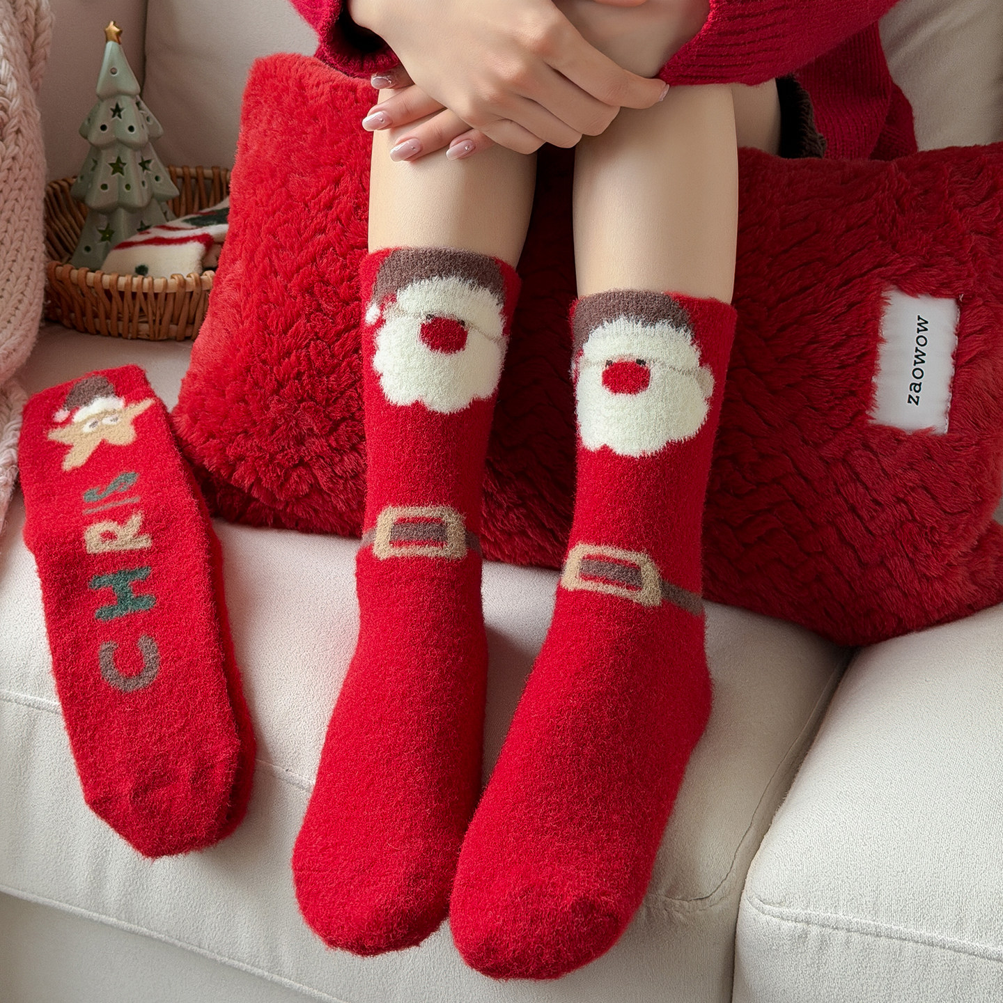 圣诞袜子女中筒袜秋冬加厚保暖毛绒袜可爱卡通圣诞节礼物长袜冬天,淘宝优惠券,粉丝福利购,淘宝优惠卷