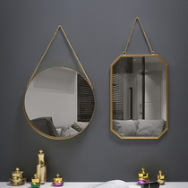 Creative Punch-Free Hanging Wall Cosmetic Mirror Bathroom Dresser Toilet Dresser Dresser Iron Art Nordic Round Mirror